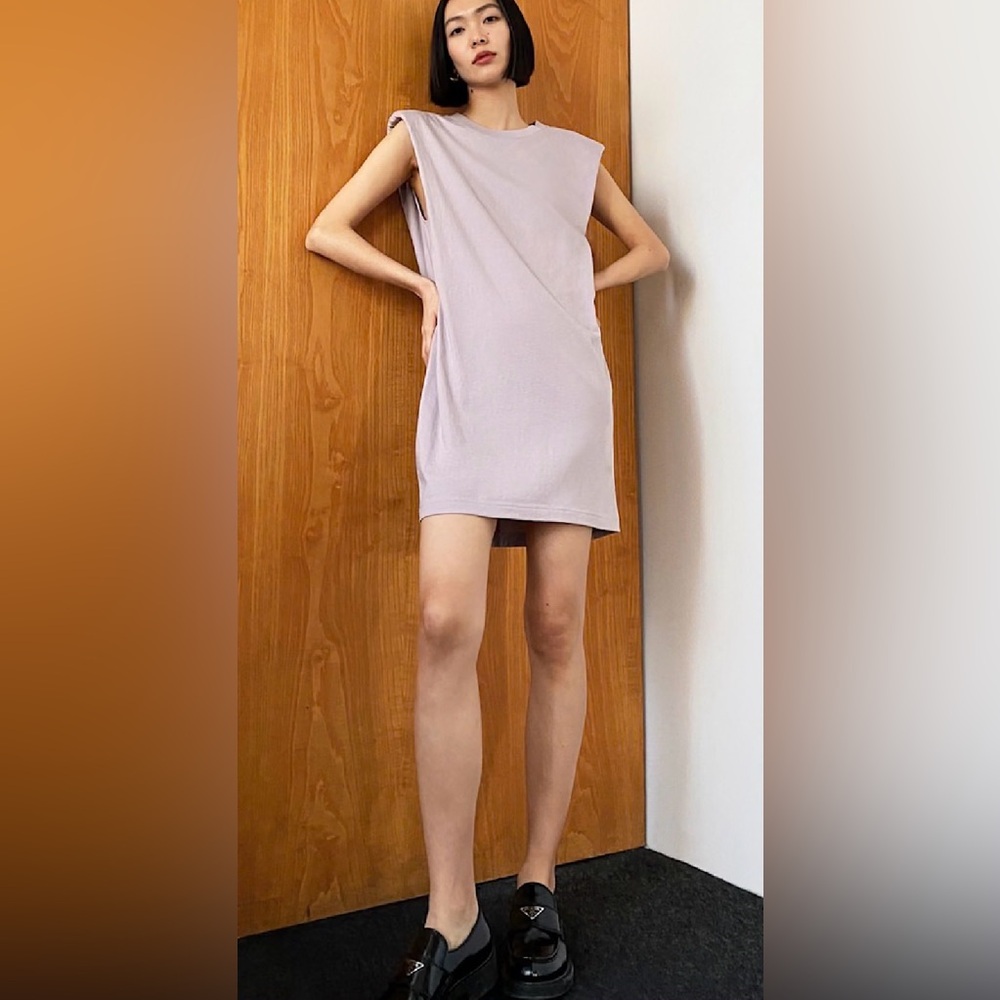 Babaton Shoulder Pad Dress Aritzia XS‎ purple lilac micro mini cotton classic